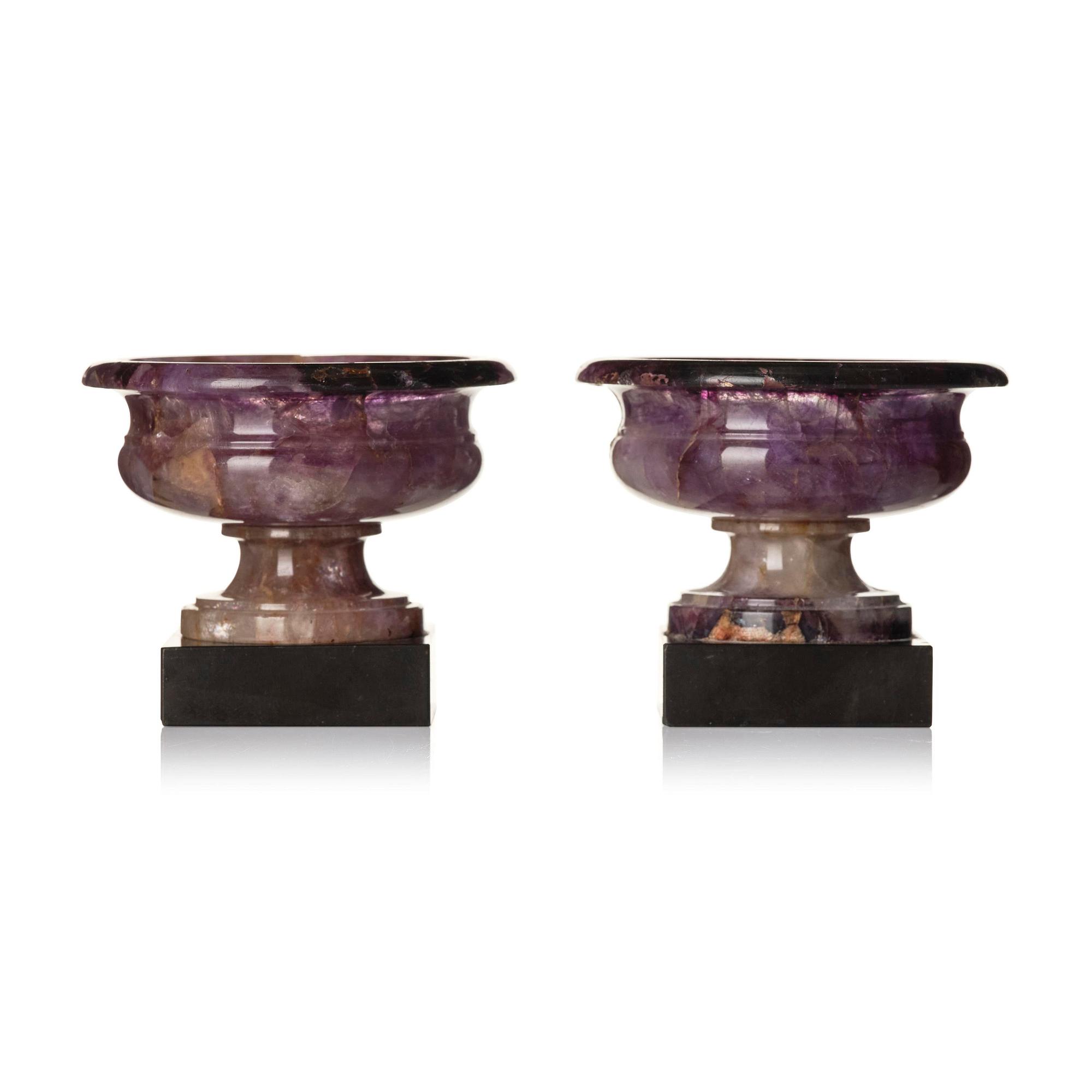 A pair of 'Blue John' feldspar salts, 19th century.