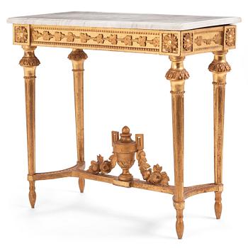 A Gustavian carved giltwood and marble console by O. C. Lindmark (master in Stockholm 1779-1813).