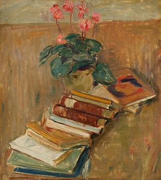 157. Karl Isakson, Stilleben med blommor och böcker.