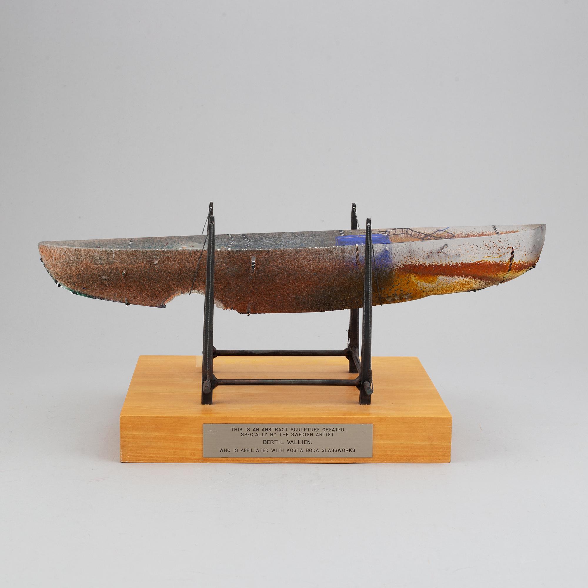 Bertil Vallien, a sand cast glass sculpture of a boat, Kosta Boda, Sweden.