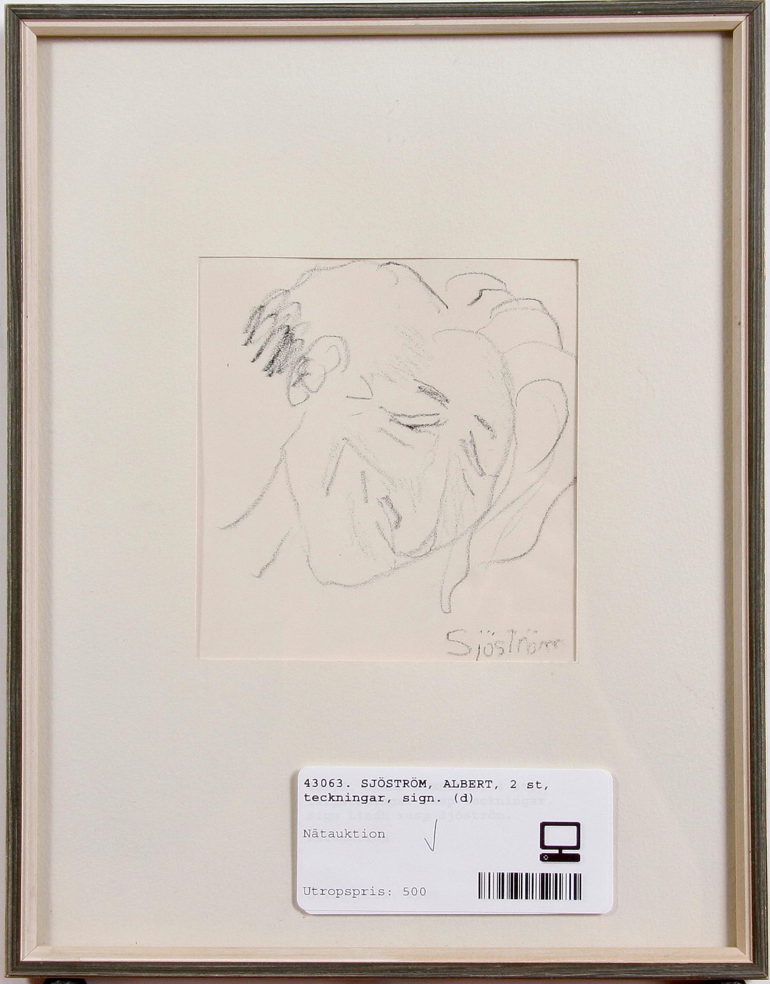 SJÖSTRÖM, ALBERT, 2 st, teckningar, sign.