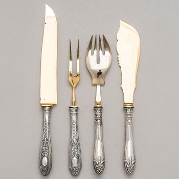 SERVERINGSBESTICK, 2 par, silver och förgyllt stål, Karl Hohmann, Pforzheim, Tyskland, 1920-30-tal.
