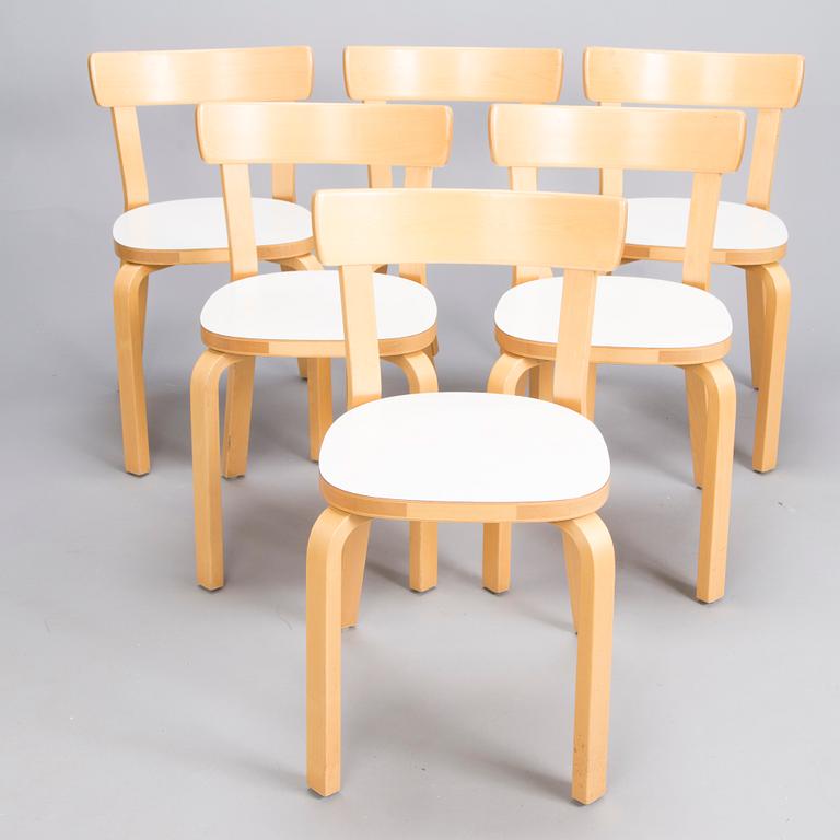 ALVAR AALTO, STOLAR, 6 st, modell 69, Artek. Formgiven år 1935.