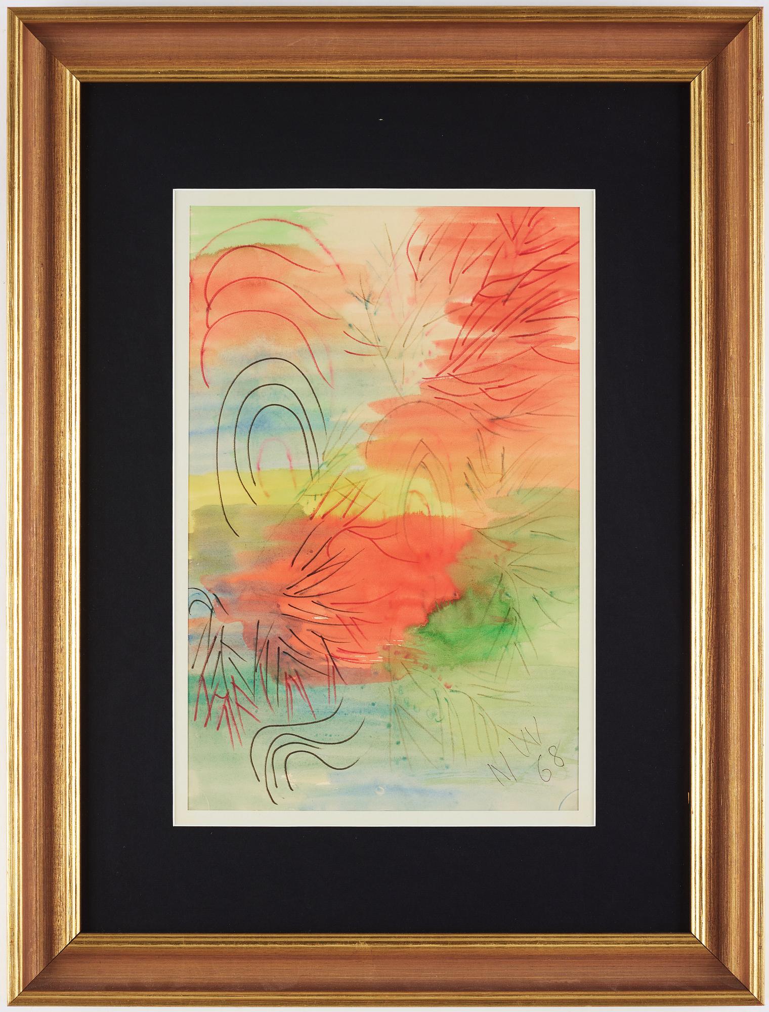 Nell Walden, mixed media on paper, signed and dated -68.