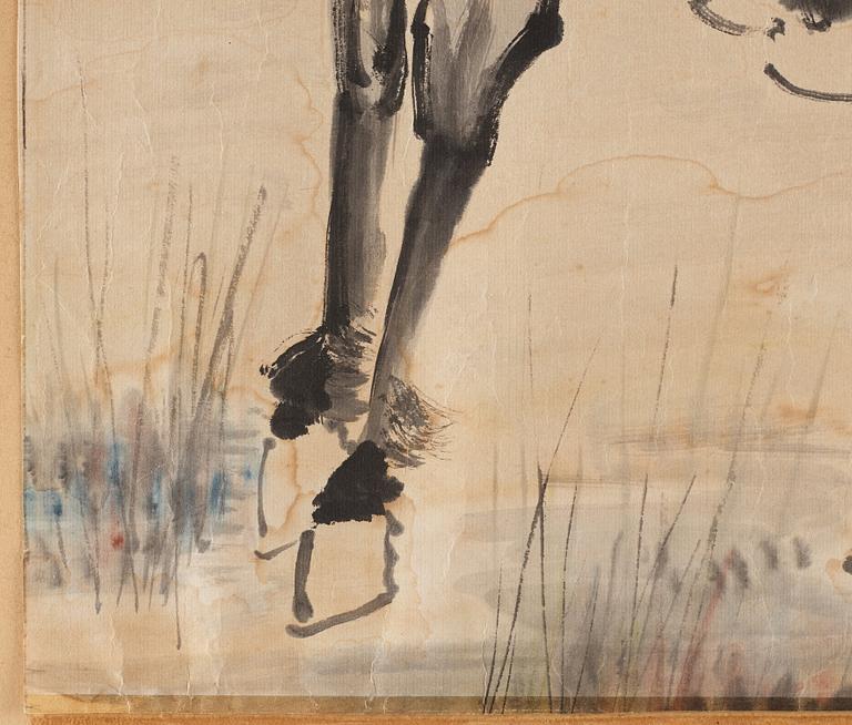 MÅLNING av XU BEIHONG (1895-1953). Hästar, signerad samt daterad med sigill.