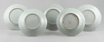 TALLRIKAR, 5 st, porslin, Kina, 1700-tal.