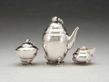 A Georg Jensen three pcs sterling coffee service, 'Blossom', Jensen & Wendel, Copenhagen 1945-51.