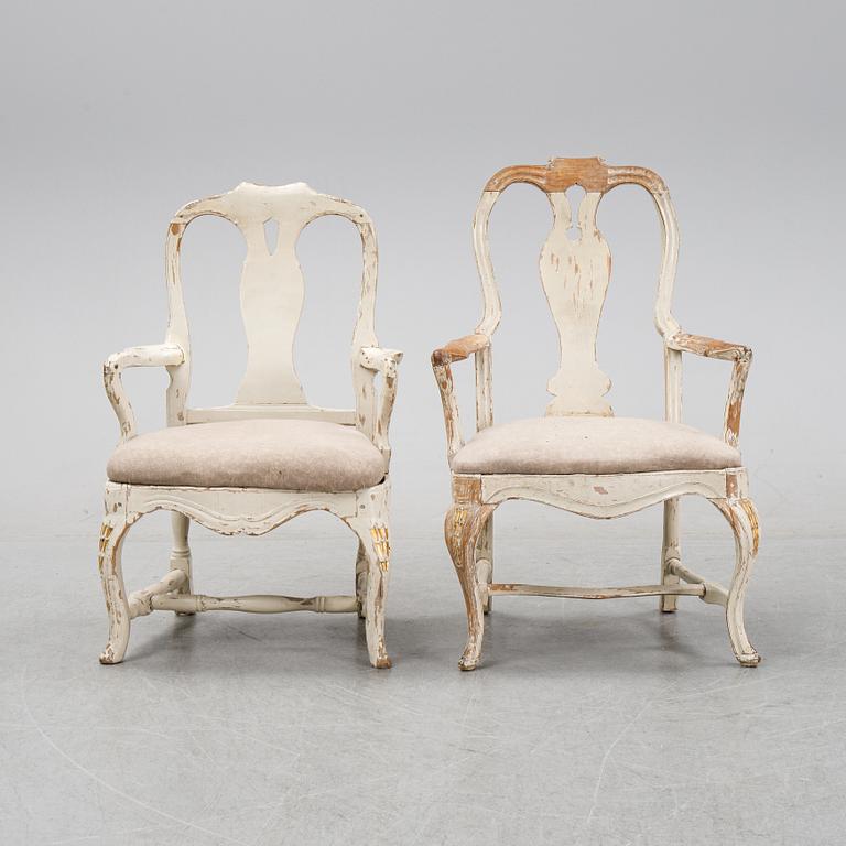 Two similar rococo armchairs, second half of the 18th century.