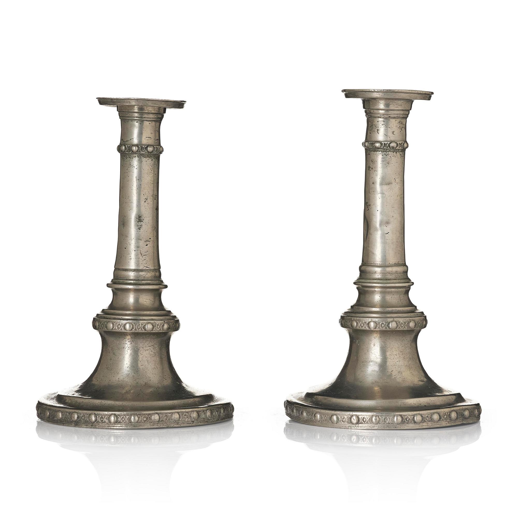 A pair of Gustavian pewter candlesticks by M. Moberg, Jönköping 1786.