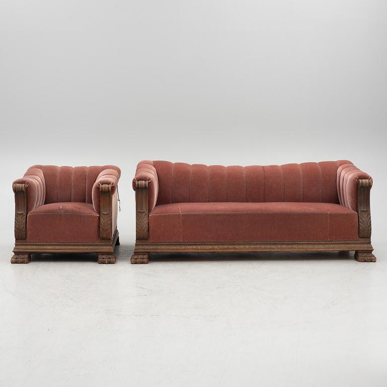 Sofa and armchair, formerly belonging to Ivar Kreuger, 1920s.