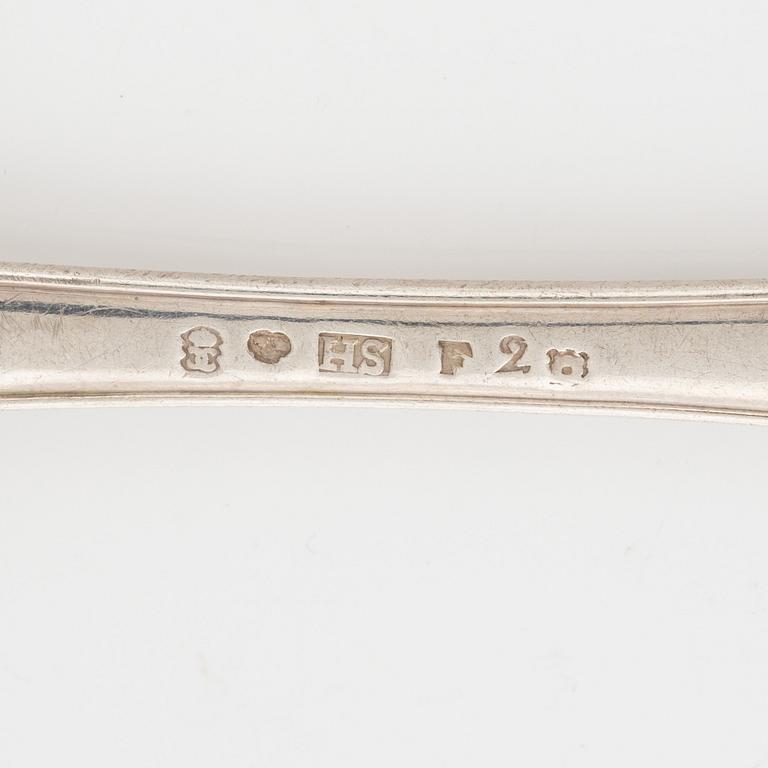 Six Swedish 18th century silver spoons, marks of Johan Henrik Schvart, Karlskrona 1788.