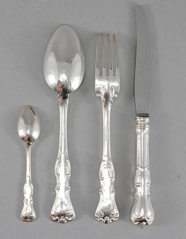 BESTICKSERVIS, 48 delar, silver, "Prins Albert", GAB, Stockholm, 1900-talets tredje kvartal, vikt ca 1870 gram.