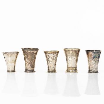 Five Swedish silver beakers, 18th/19th century.
