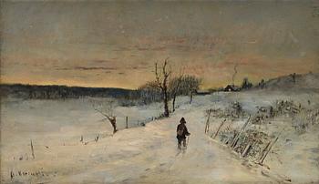 747. Olof Hermelin, "Skidåkande gubbe på väg" (Snowy road with skiier).