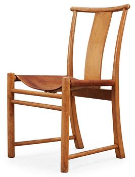 Arne Jacobsen, An Arne Jacobsen beech and light brown leather dining chair, Fritz Hansen, Denmark 1930's.