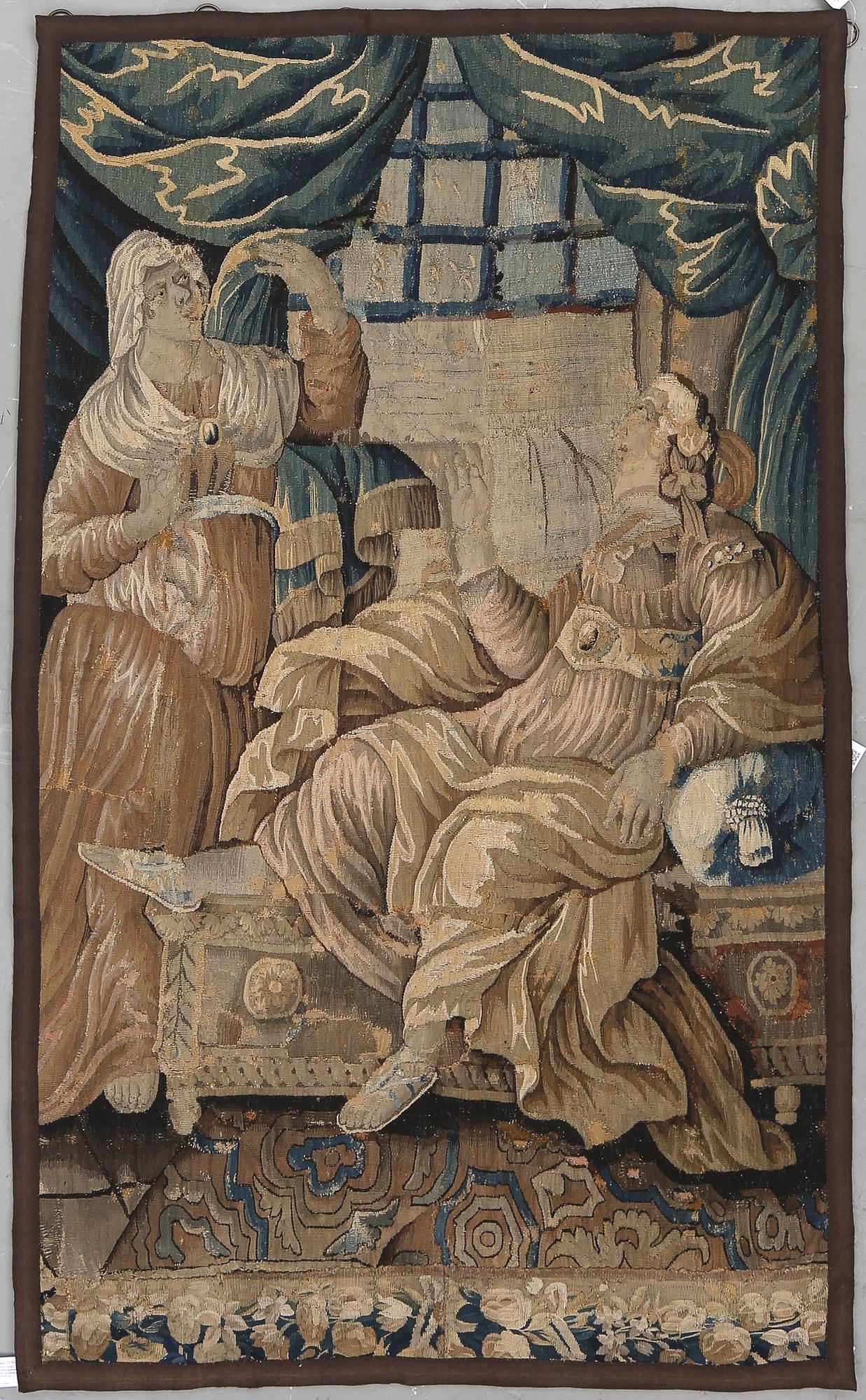 VÄVD TAPET, gobelängteknik, sannolikt omkring sekelskiftet 1700. Ca 215x128 cm.