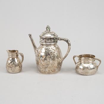 A Swedish silver coffee pot, creamer and sugar bowl, mark of Emil Oscar Möller, Malmö 1907.