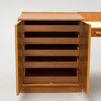 A mahogany, walnut and rosewood veneer set of cabinets with desk, Jönköping Möbelfabriks Aktiebolag. 1950's.