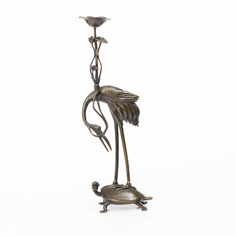 A bronze candle holder, Japan, 20th century.
