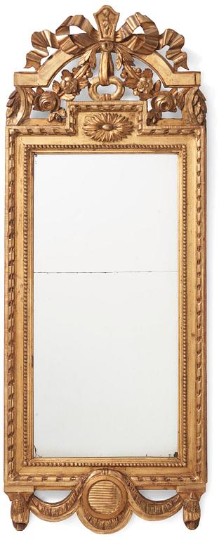 A Gustavian giltwood mirror, late 18th century.