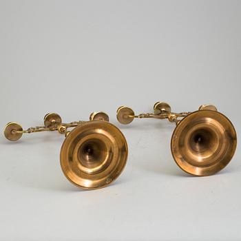 A PAIR OF BRASS CANDELABRA, no 115, EOS, Jönköping, first half of the 20th century.