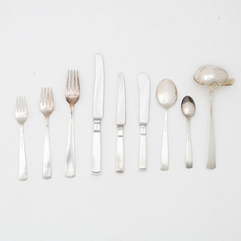 Jacob Ängman, Cutlery set, 62 pieces, silver, "Rosenholm", GAB, Stockholm and Eskilstuna, some 1980.
