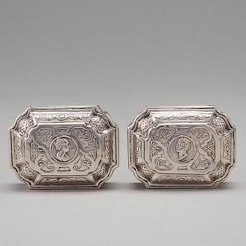 A Swedish 18th century 7 piece silver toilet service, mark of Johan Lorenz Starin, Stockholm 1736.