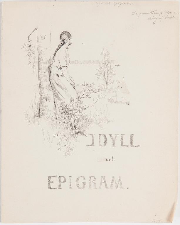 HANNA FROSTERUS, 15 teckningar, förlagor till Idyll och Epigram av J.L. Runeberg. Monogramsignerade, flera  dat 1887.