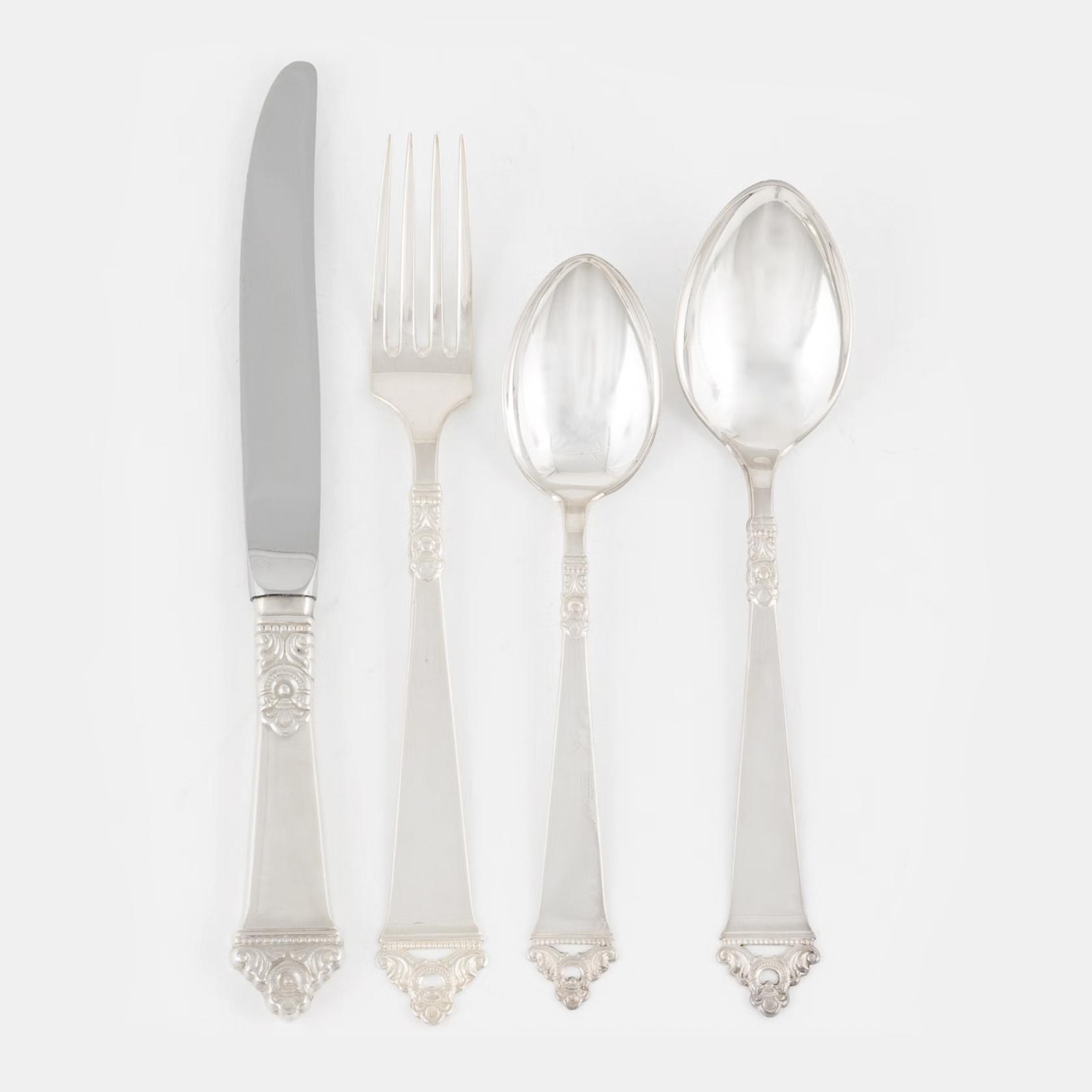 A Norwegian Silver Cutlery, model 'Odel', including mark of Nils Hansen, Oslo (48 pieces).