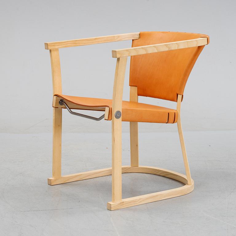 Mats Theselius, an ash, steel and leather 'T13' armchair, prototype, Gemla, Diö.