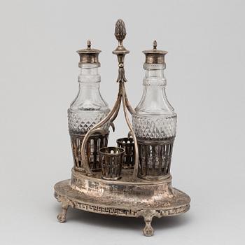 A later part of the 18th century Gustavian cruet-set, argent hacé.