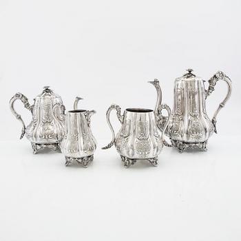 Coffee service, 4 pieces, silver-plated, 20th century.