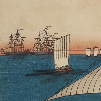 YOSHIKAZU (act.1850-1870), triptych, color woodblock print. Japan, 1861.