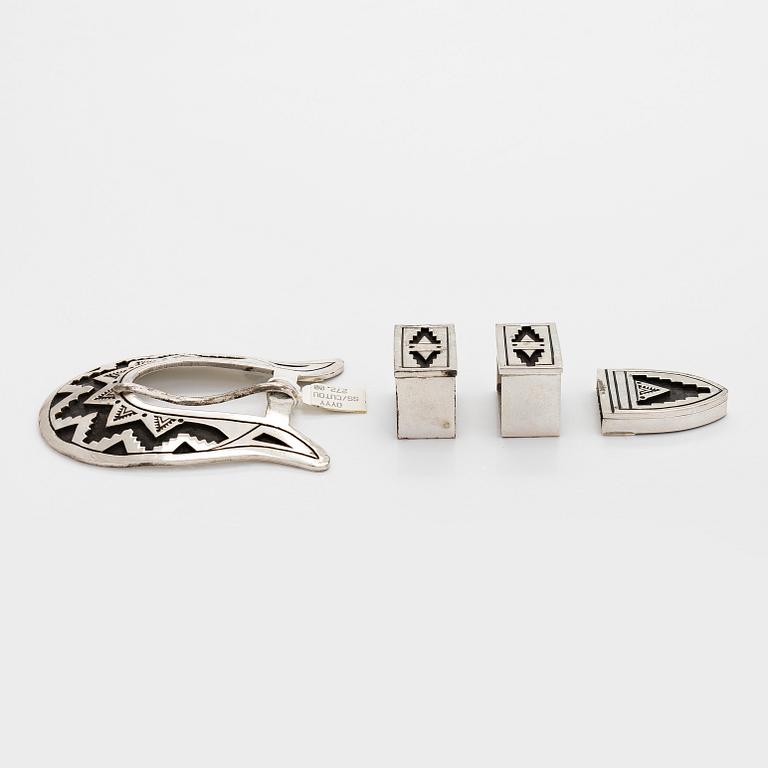 Chester Benally, a 4-piece silver belt buckle set, Navajo.