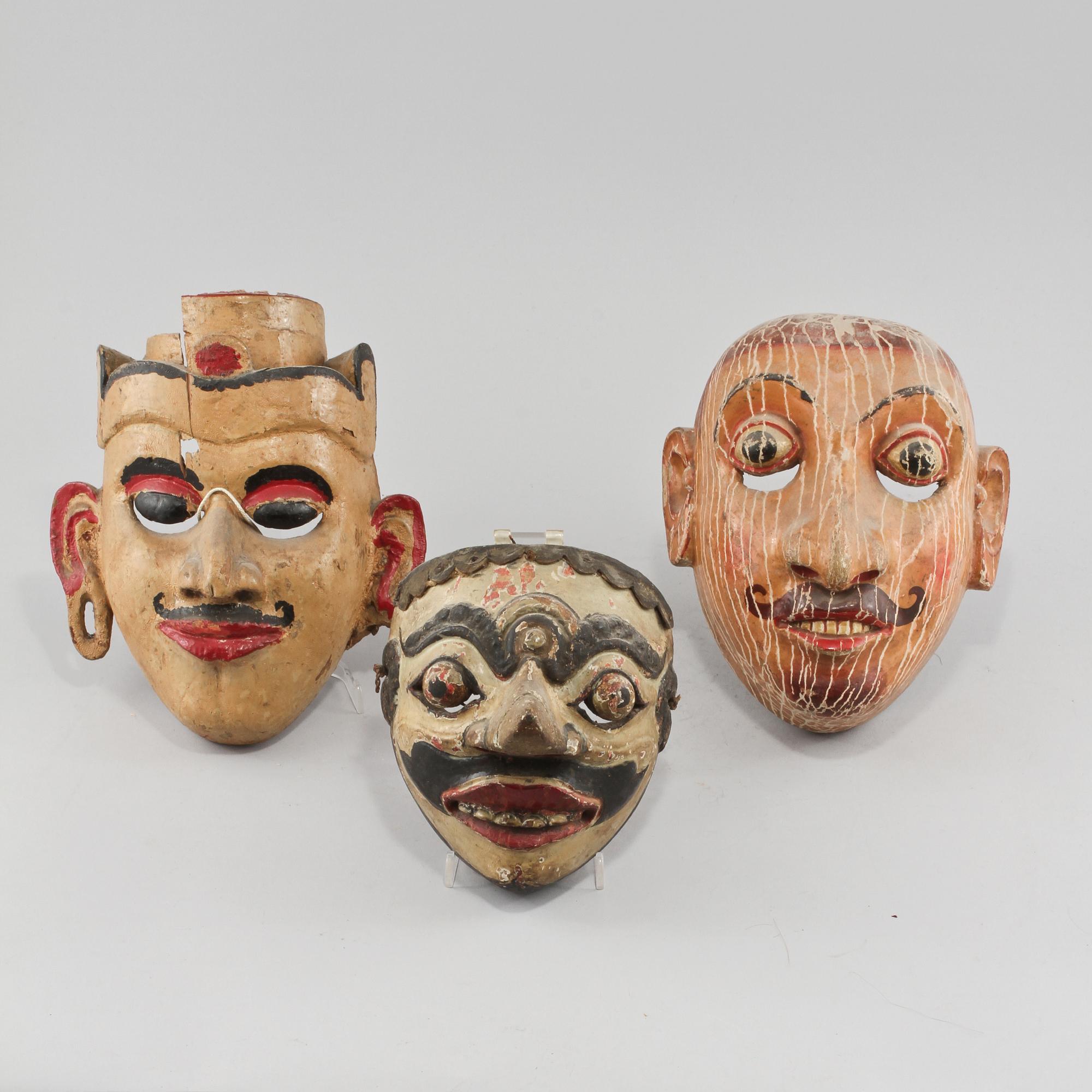 MASKER, 3 st, orientaliska, 1900-tal.