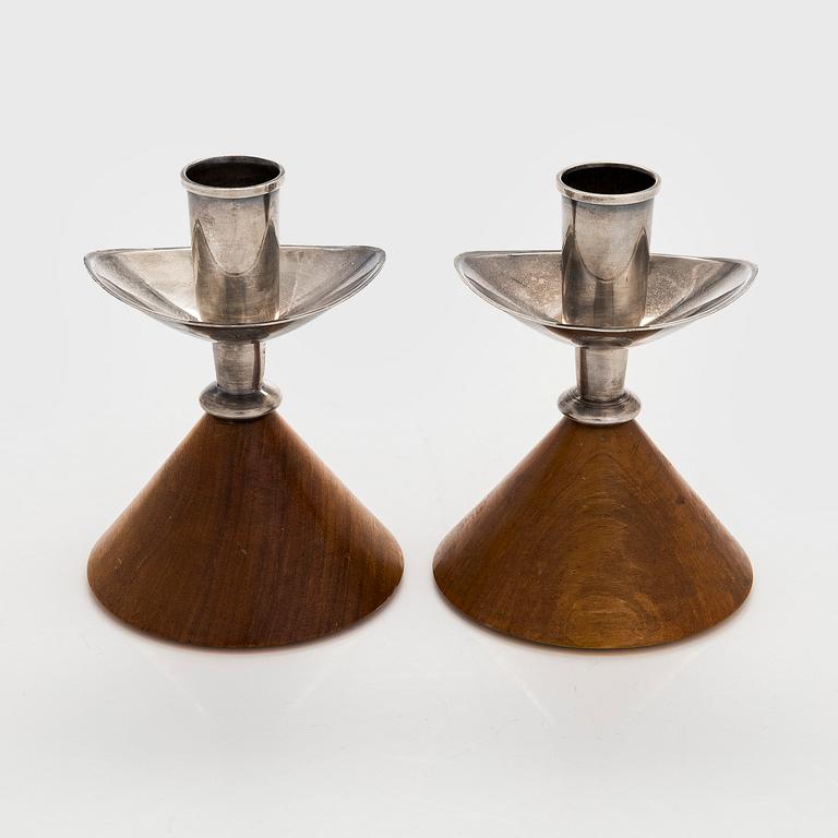 Anna-Greta Eker, a pair of silver and mahogny candlesticks, Auran Kultaseppä, Turku 1965.