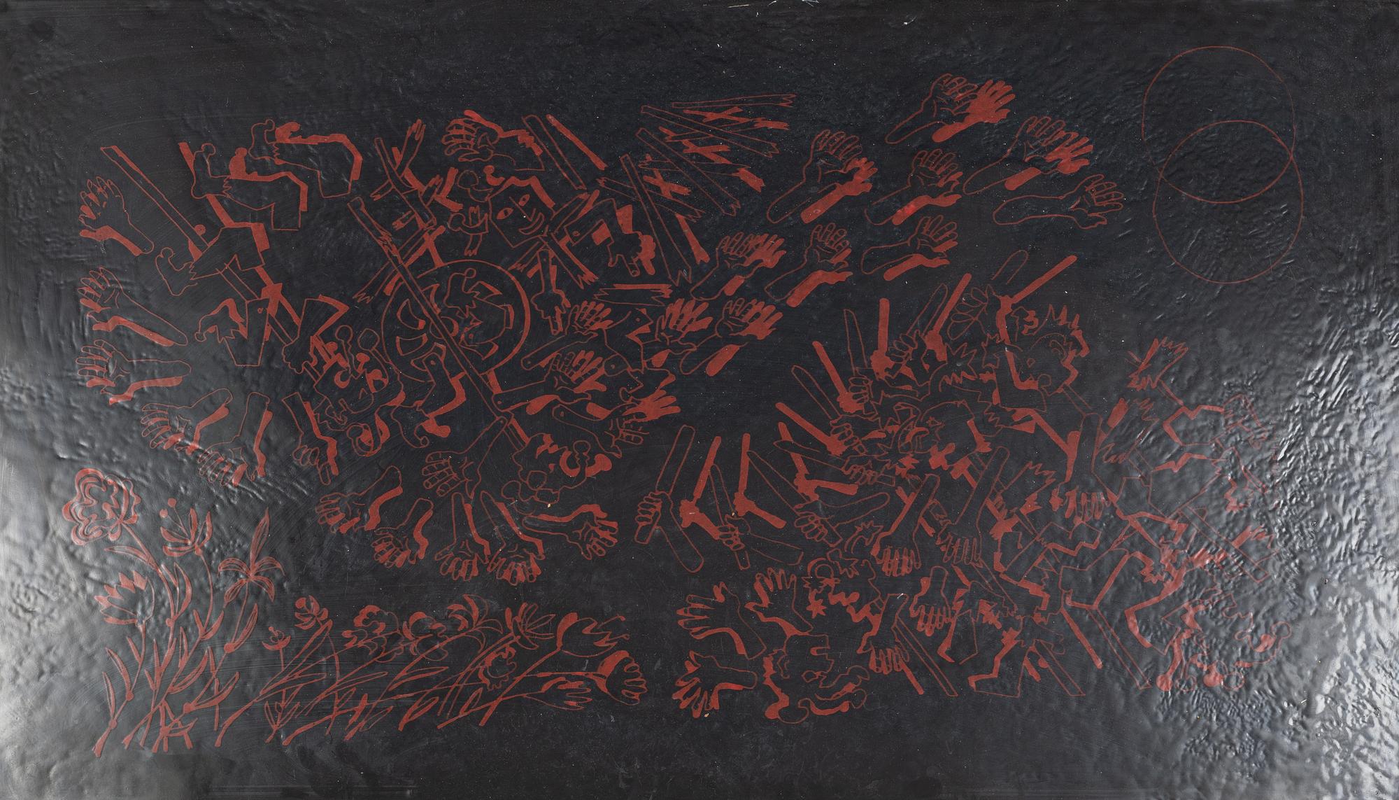 A brass and enameled coffee table, 1970's signed Bror Marklund.