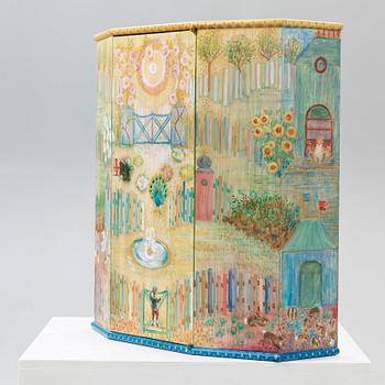 A Carl Malmsten wall hanging cabinet, 'Pluntan', decorated by Liselotte Malmsten 1994,