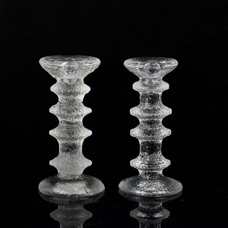 Timo Sarpaneva, a set of five glass candle sticks, 'Festivo', Iittala, Finland. Designed 1966.