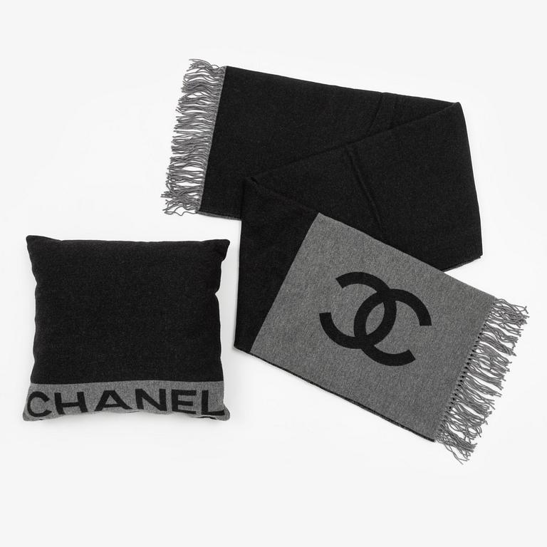 Chanel, A wool and cashmere pillow and blanket set.