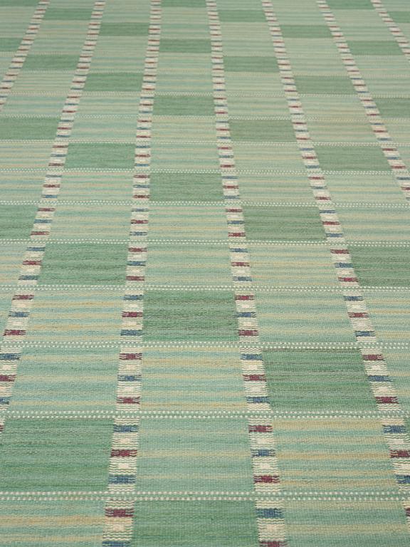 Barbro Nilsson, A CARPET, "Falurutan, grön Fabiola", flat weave, ca 468 x 326 cm, signed AB MMF BN.