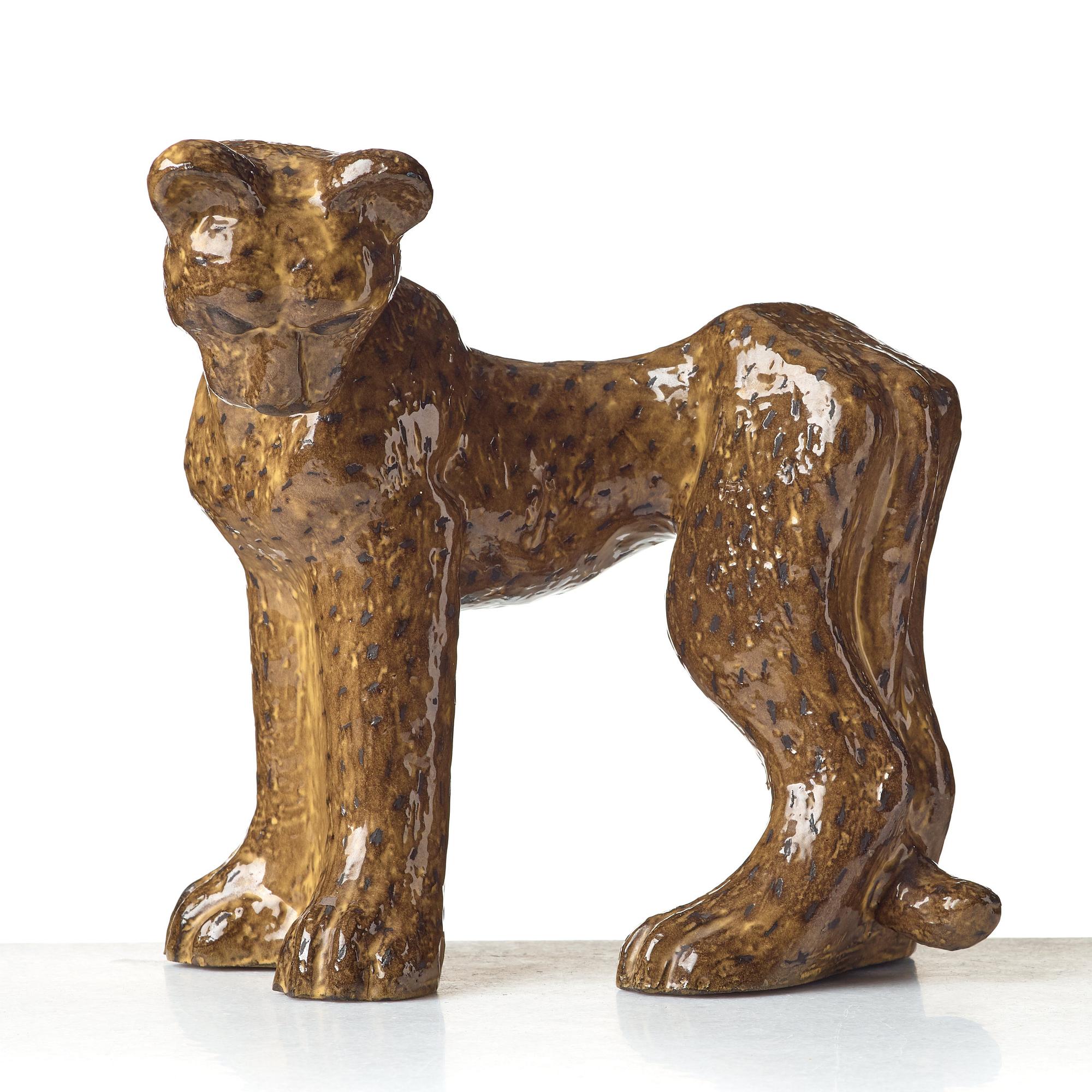 Vicke Lindstrand, skulptur, gepard, modell 3003, Upsala-Ekeby ca 1949.