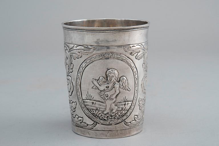A BEAKER, silver. Masters mark worn. Alderman F. Petrov Moscow 1750 s. Weight 88 g.