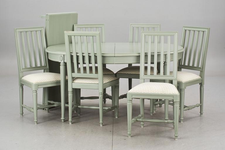 MATBORD och STOLAR, 6 st, gustaviansk stil, 1900-talets slut.