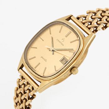Certina, 14K gold, chain in 18K gold, 33.5 mm.