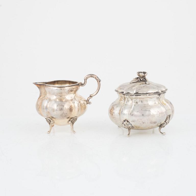 Sugar bowl and creamer, silver, Rococo style, Swedish import marks.