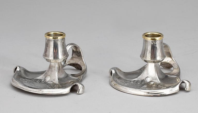 LJUSSTAKAR, 2 par, nysilver, Wurttembergische Metallwarenfabrik, jugend. Omkring 1900.