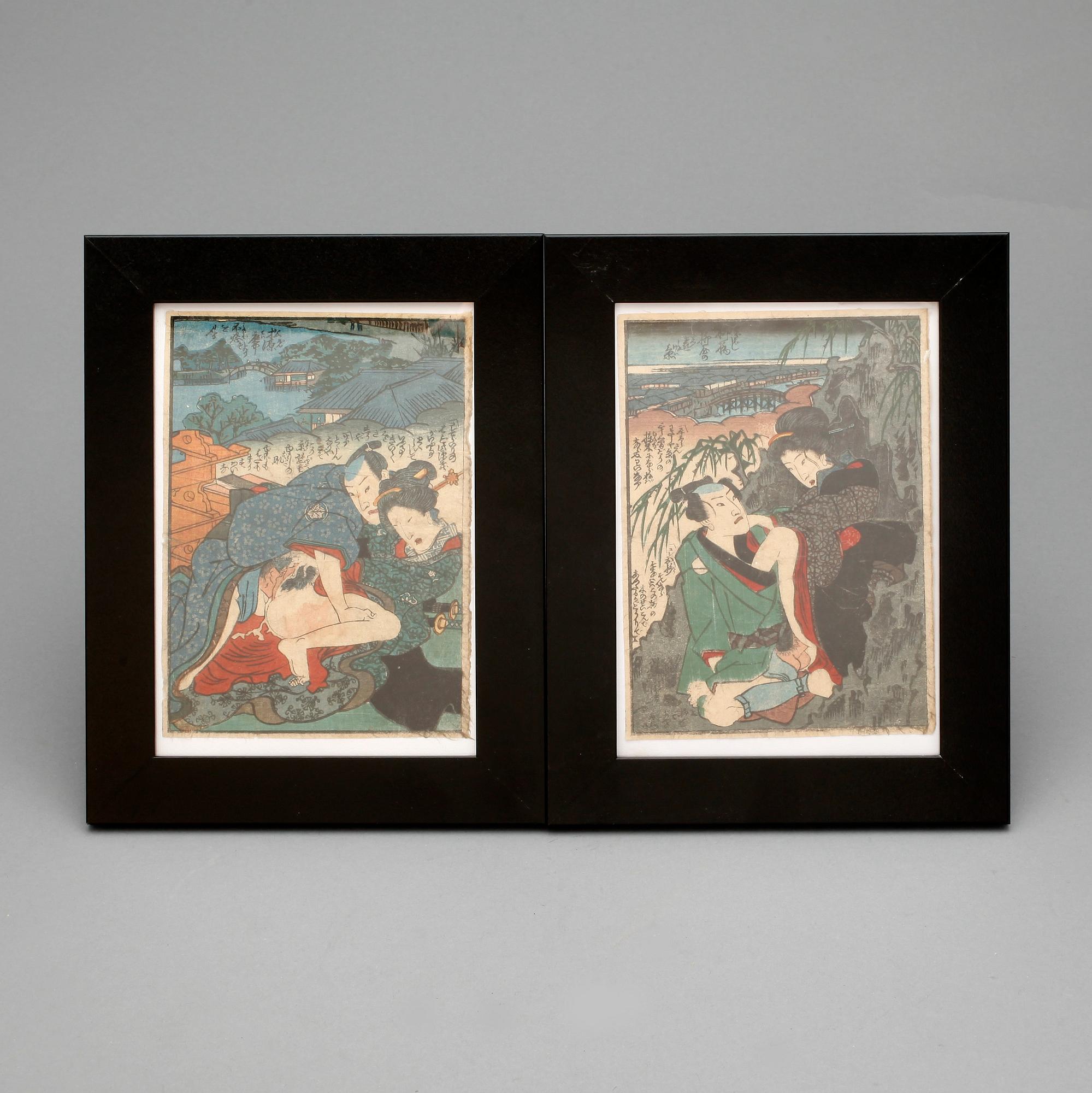 TRÄSNITT, 2 st, Japan, 1800-talets första hälft.