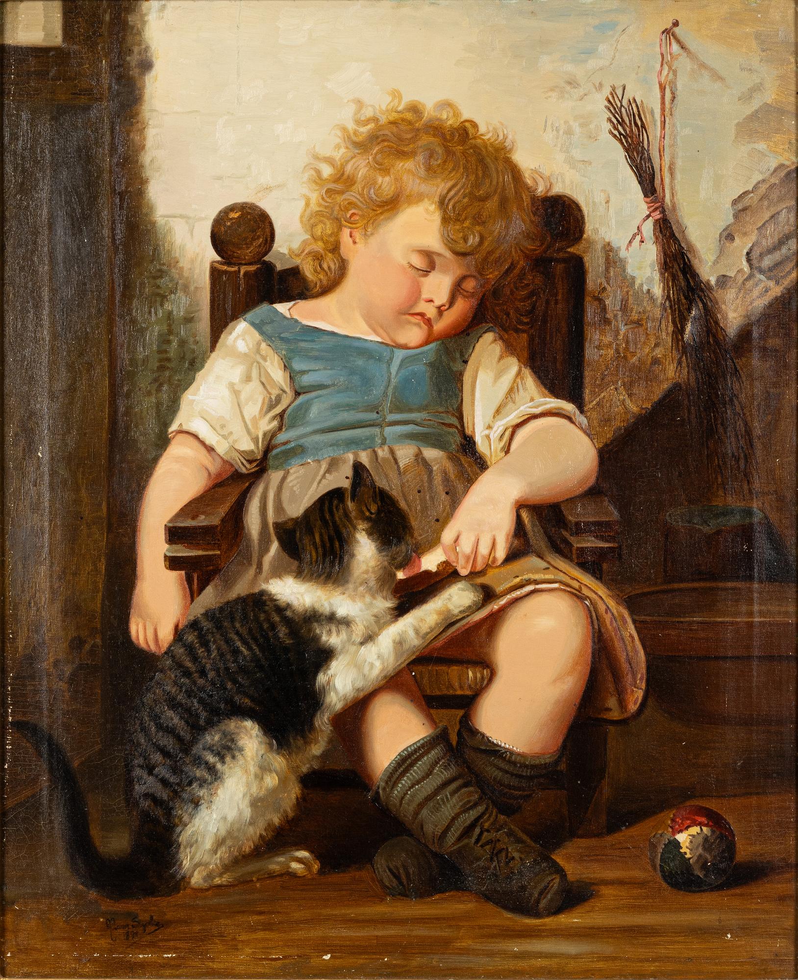 Unknown artist, 19th century, Girl with Cat.
