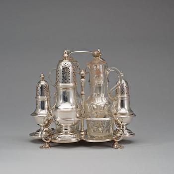 A Swedish mid 18th century silver cruet-stand, marks of Johan Lorenz Starin, Stockholm 1750.